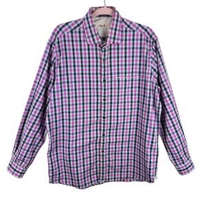 Borgo 28 100% Cotton Pink Gray Checkered Gingham Long Sleeve Button Up Men's L